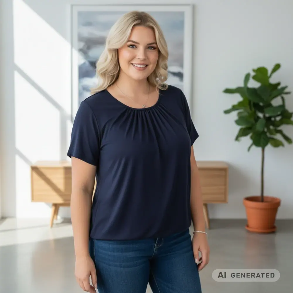 Dámské tmavě modré triko do gumy Italy moda univerzální velikost XXL - XXXL P1696