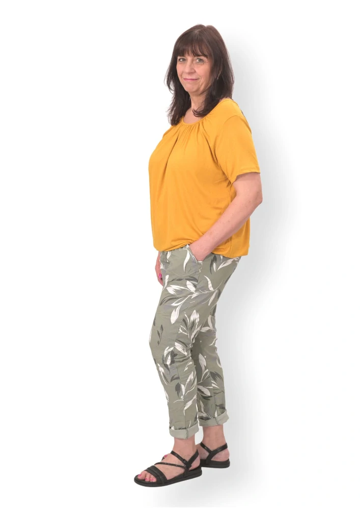 Dámské khaki pružné letní kalhoty D-Style Italská móda K1712