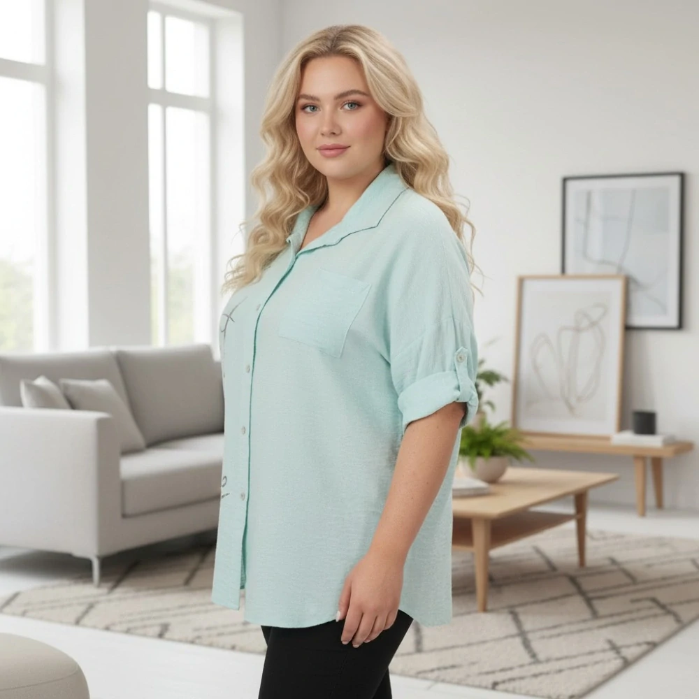 Dámská zelenkavá dlouhá košile v nadměrné univerzální velikosti XL - XXXL P1800