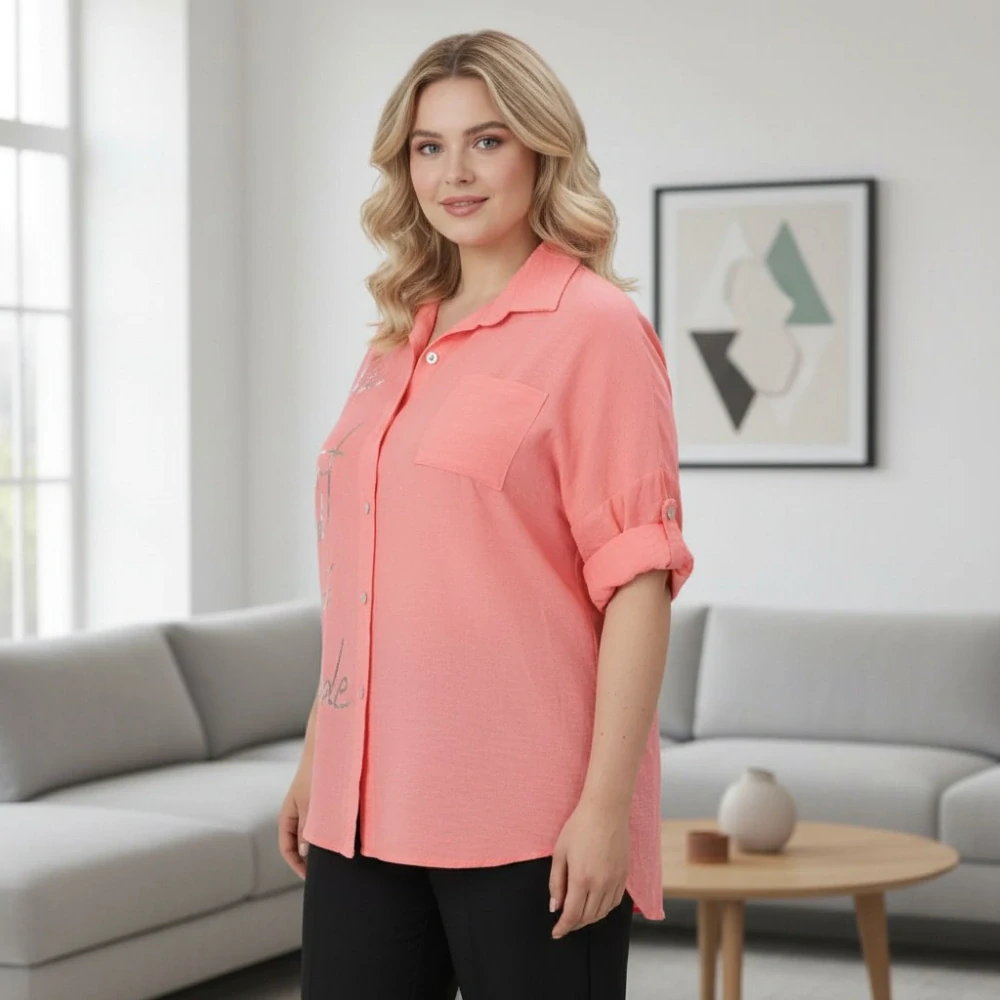 Dámská lososová dlouhá košile v nadměrné univerzální velikosti XL - XXXL P1802
