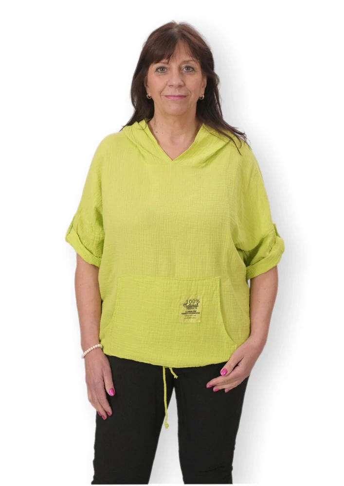 Dámská světlá žlutá bavlněná mušelínová mikina uni velikost XL-XXXL M1810