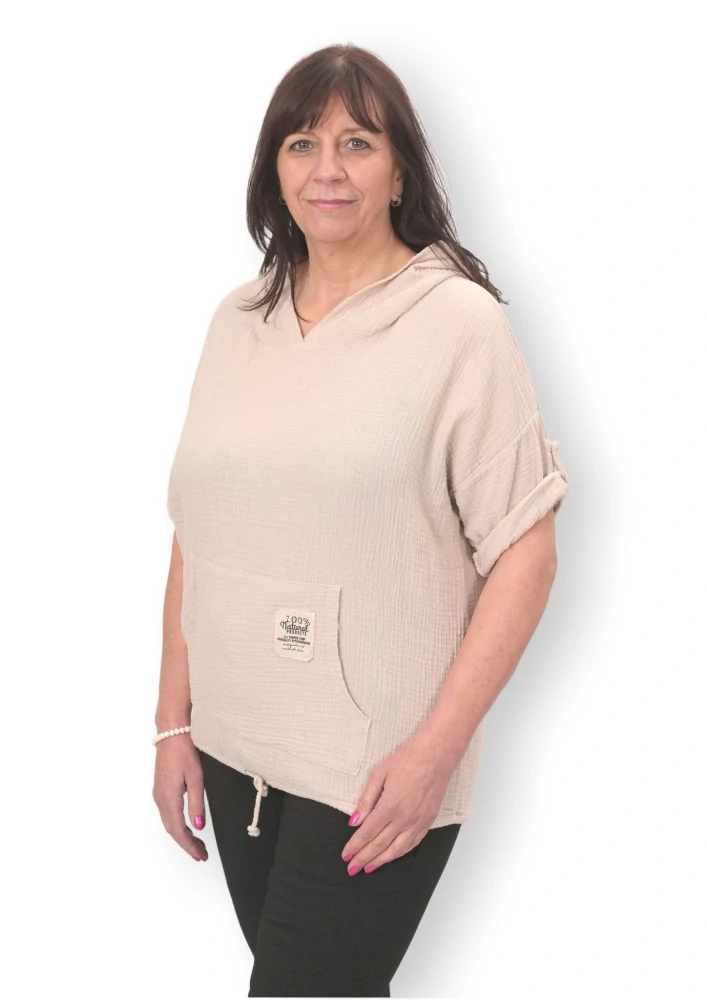 Dámská béžová bavlněná mušelínová mikina uni velikost XL-XXXL M1811