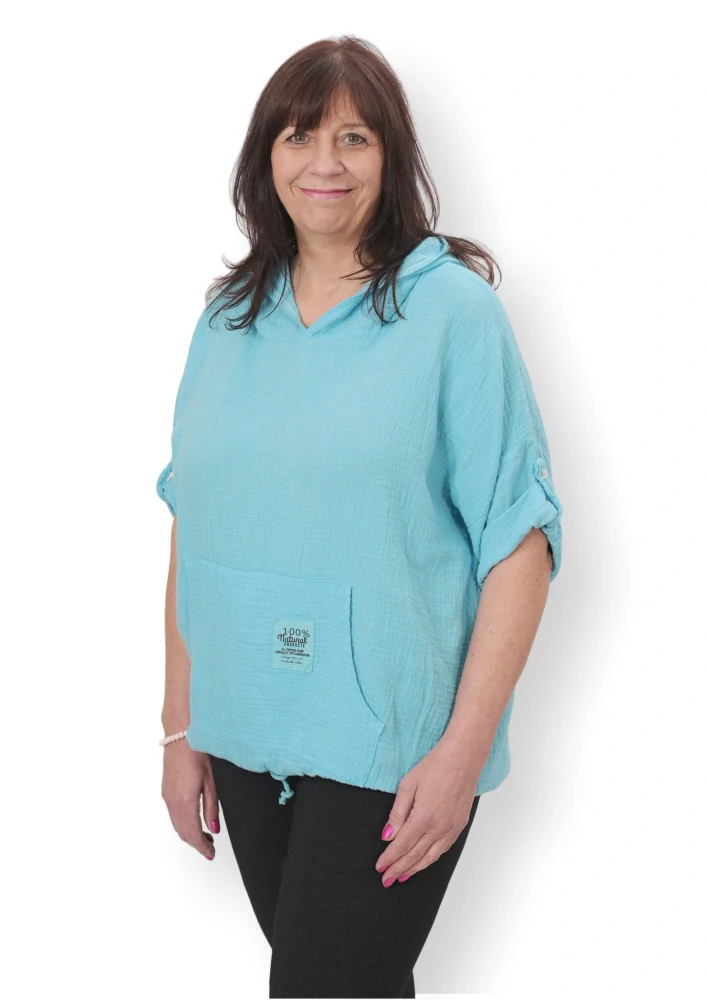 Dámská modrá bavlněná mušelínová mikina uni velikost XL-XXXL M1812