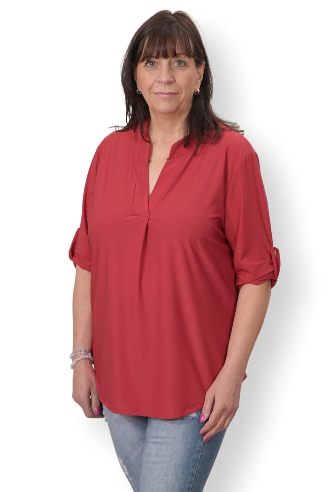 Dámská červená košile styl Italská móda s krátkým rukávem uni velikost L - XXL O2998