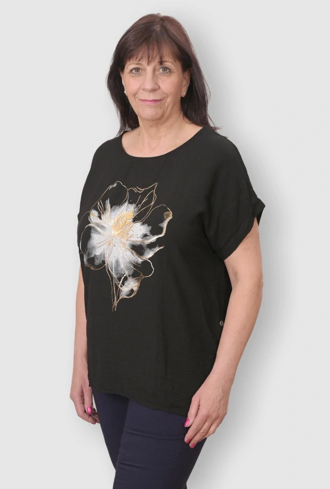 Dámské černé triko Role fashion Italy moda univerzální velikost XL - XXL O2497