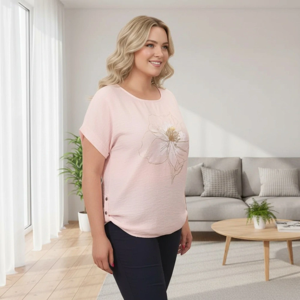 Dámské světle růžové triko Role fashion Italy moda univerzální velikost XL - XXL O2496