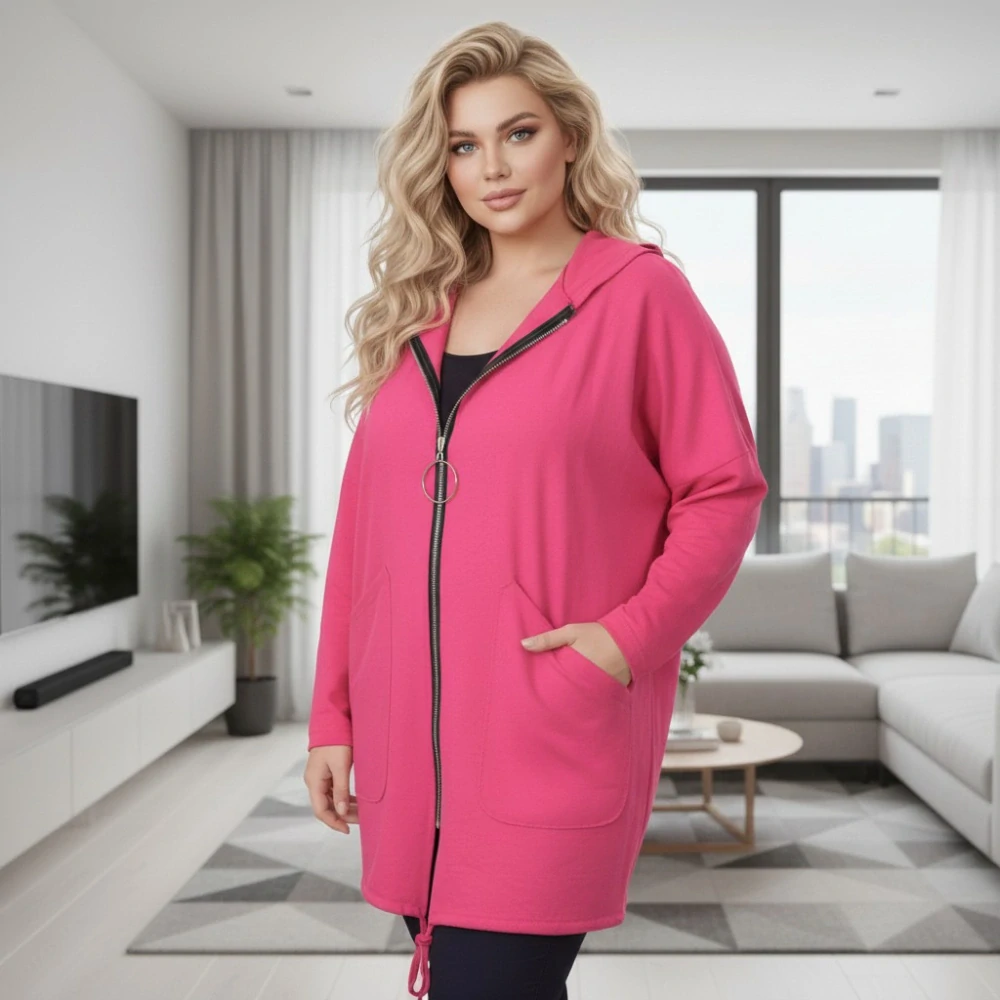 Dámská růžová mikina v nadměrné univerzální velikosti až 3XL P1158