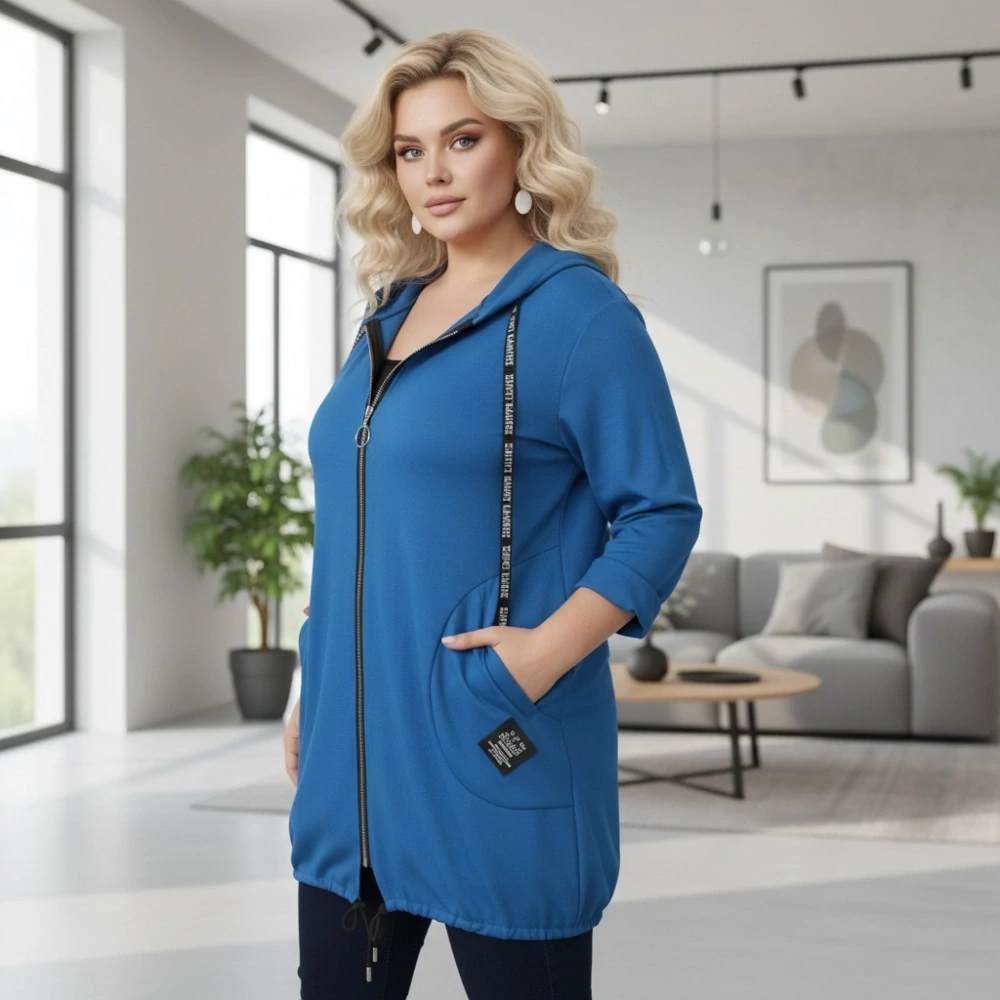 Dámská modrá dlouhá mikina v univerzální velikosti L-XXL L1997