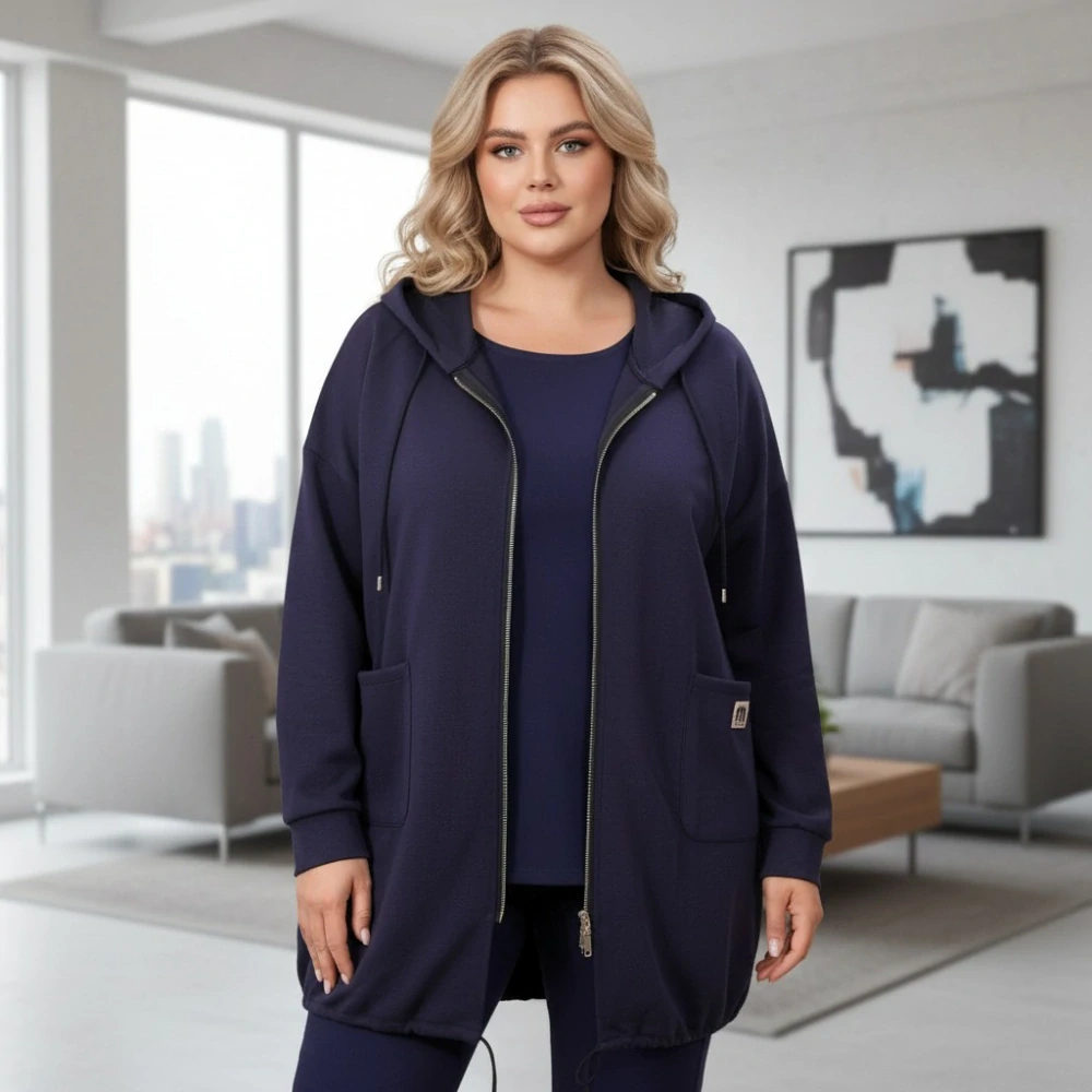 Dámská modrá dlouhá mikina nadměrná uni velikost XL-XXXL L1995