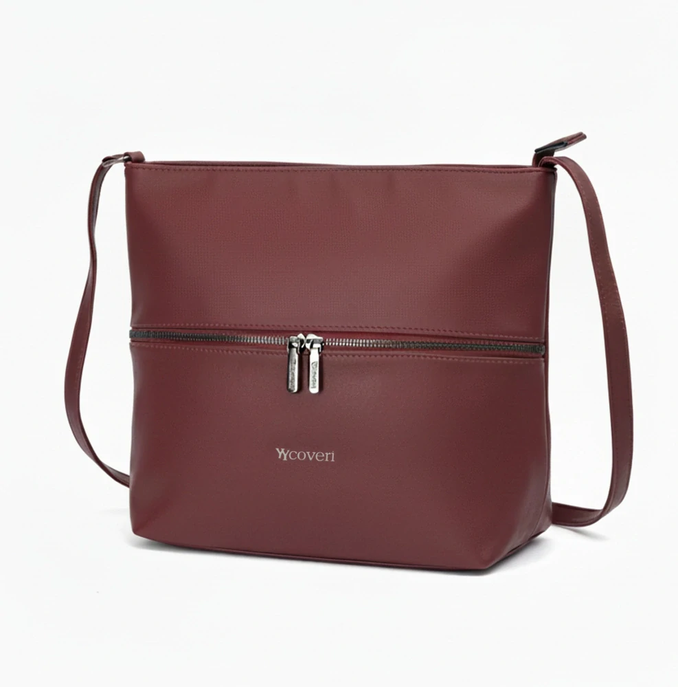 Dámská crossbody kabelka Coveri – vínová, elegantní s přední kapsou na zip