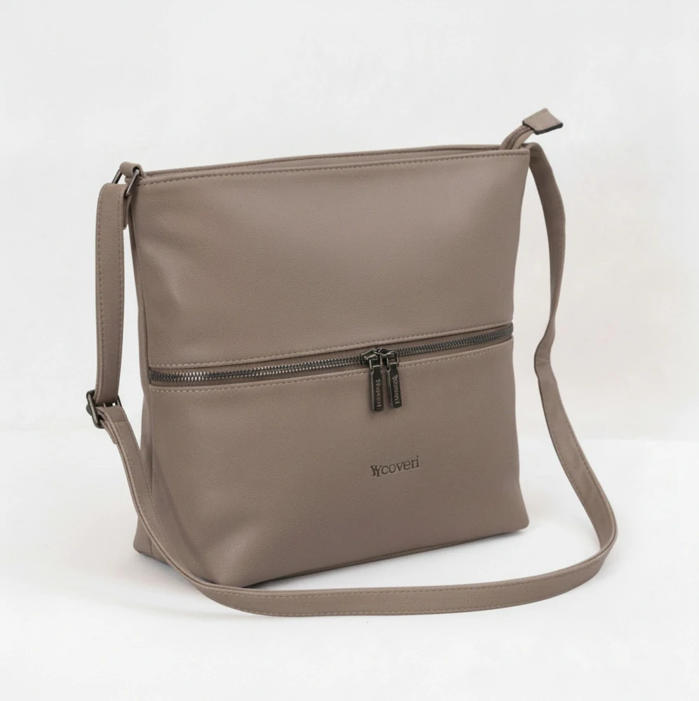 Dámská crossbody kabelka Coveri – béžová, elegantní s přední kapsou na zip