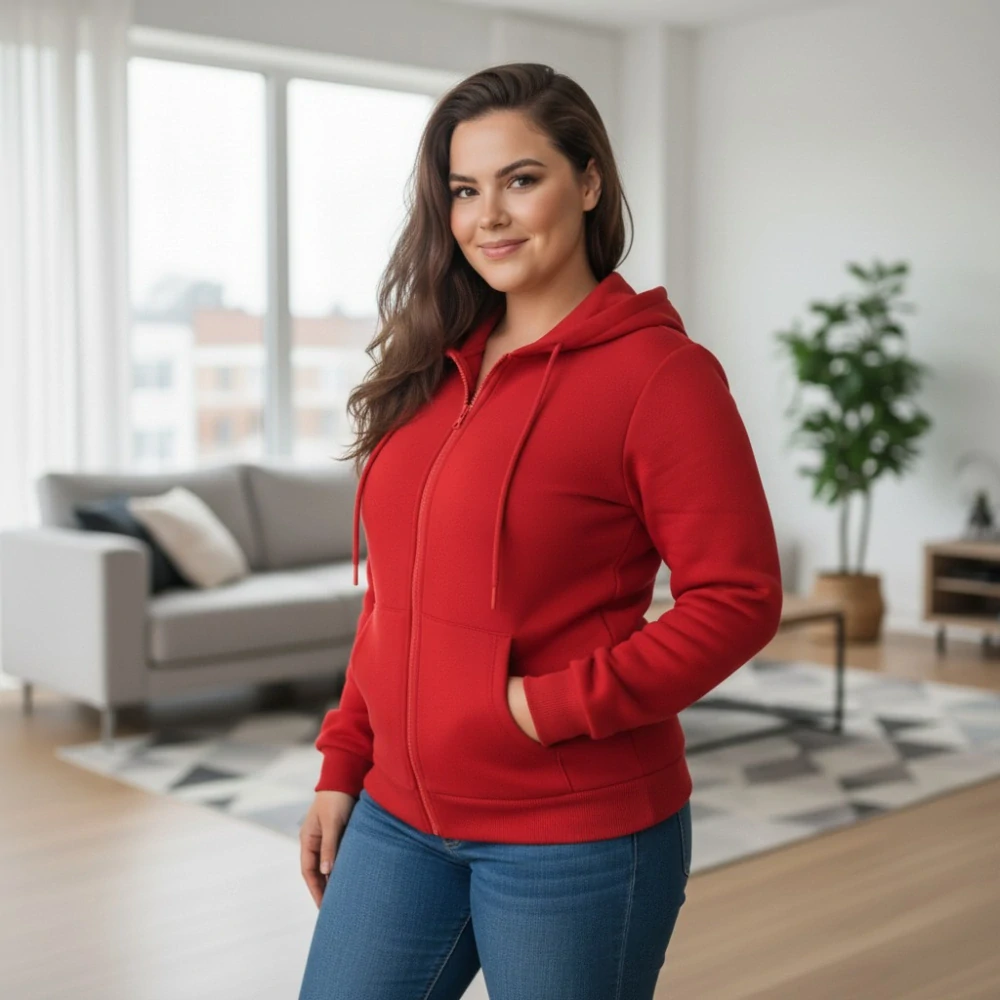Dámská červená mikina Benter 55074  XL-4XL 