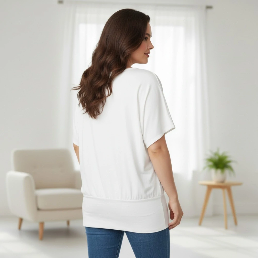 Dámské bílé triko s pružným lemem Italská móda uni velikost L-XXXL P2005