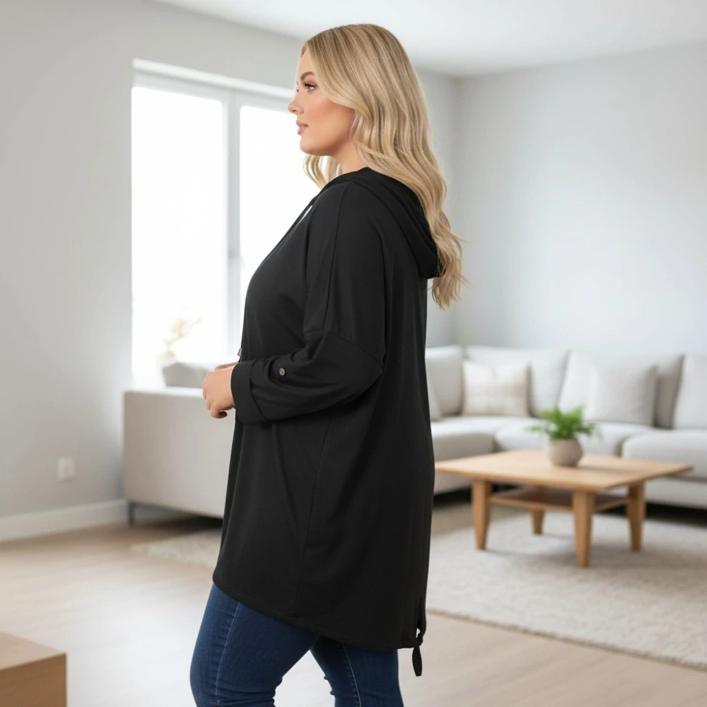 Dámská černá mikina v nadměrné univerzální velikosti až 3XL P1159