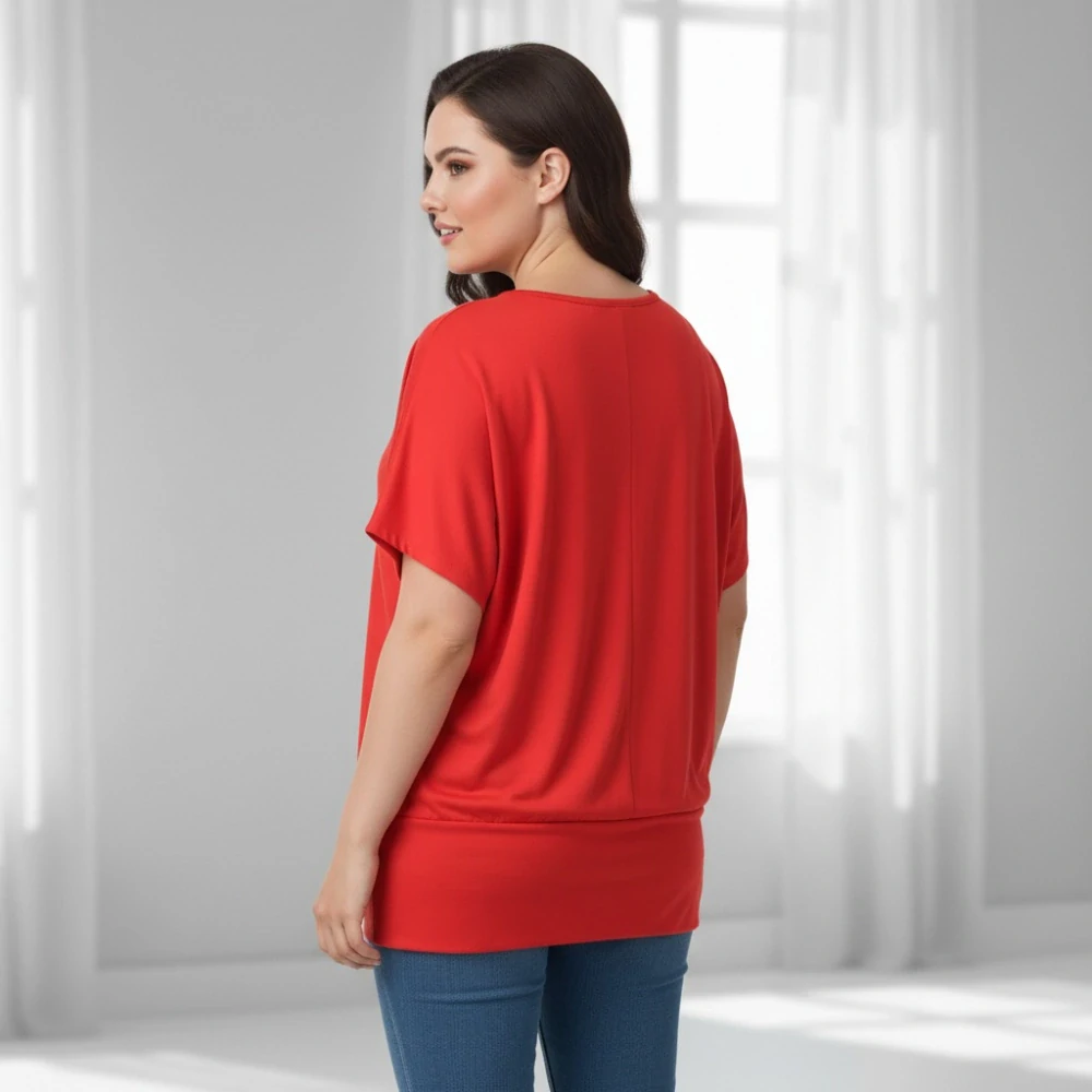 Dámské červené triko s pružným lemem Italská móda uni velikost L-XXXL P2007