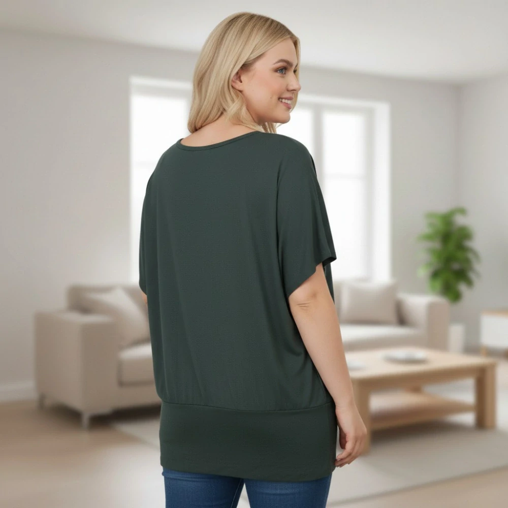 Dámské zelené triko s pružným lemem Italská móda uni velikost L-XXXL P2008