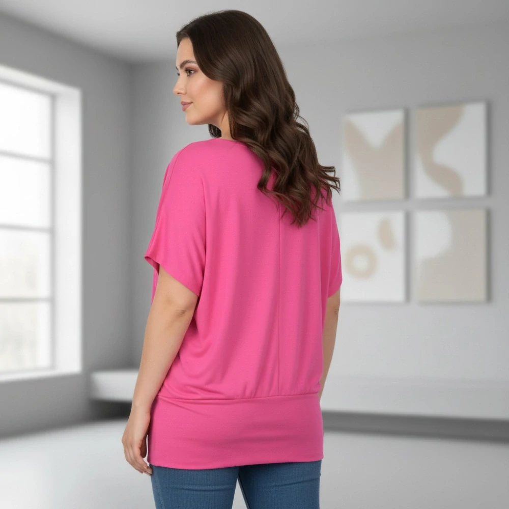 Dámské růžové triko s pružným lemem Italská móda uni velikost L-XXXL P2009