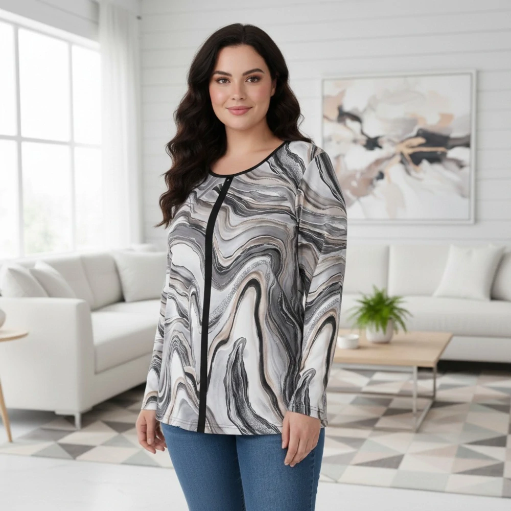 Dámské šedé triko se vzorem Ketis L-4XL N2471