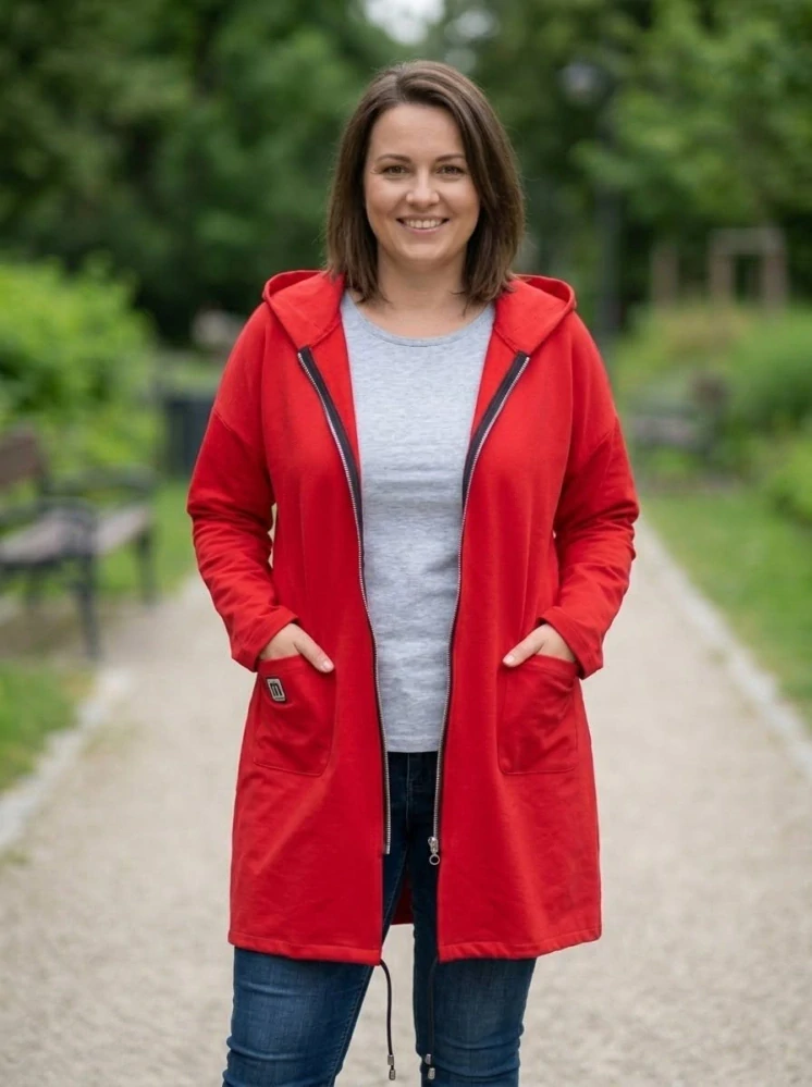 Dámská červená dlouhá mikina K874