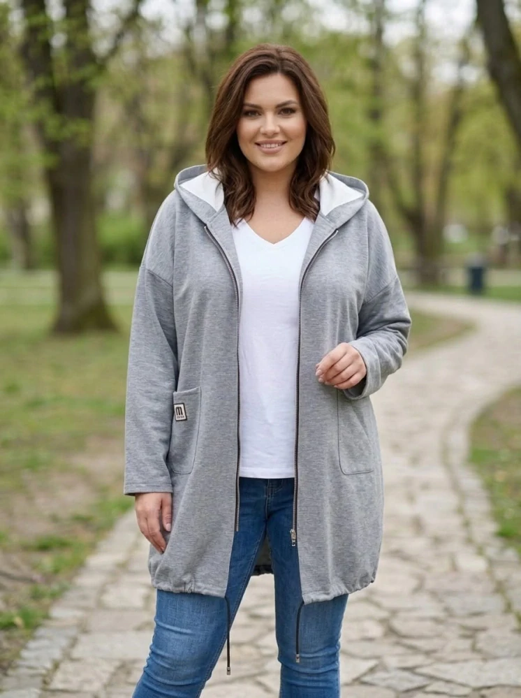 Dámská šedá dlouhá mikina K873