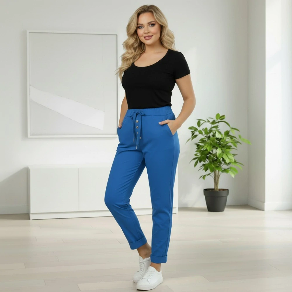 Dámské pružné modré kalhoty Mio Moda J1722