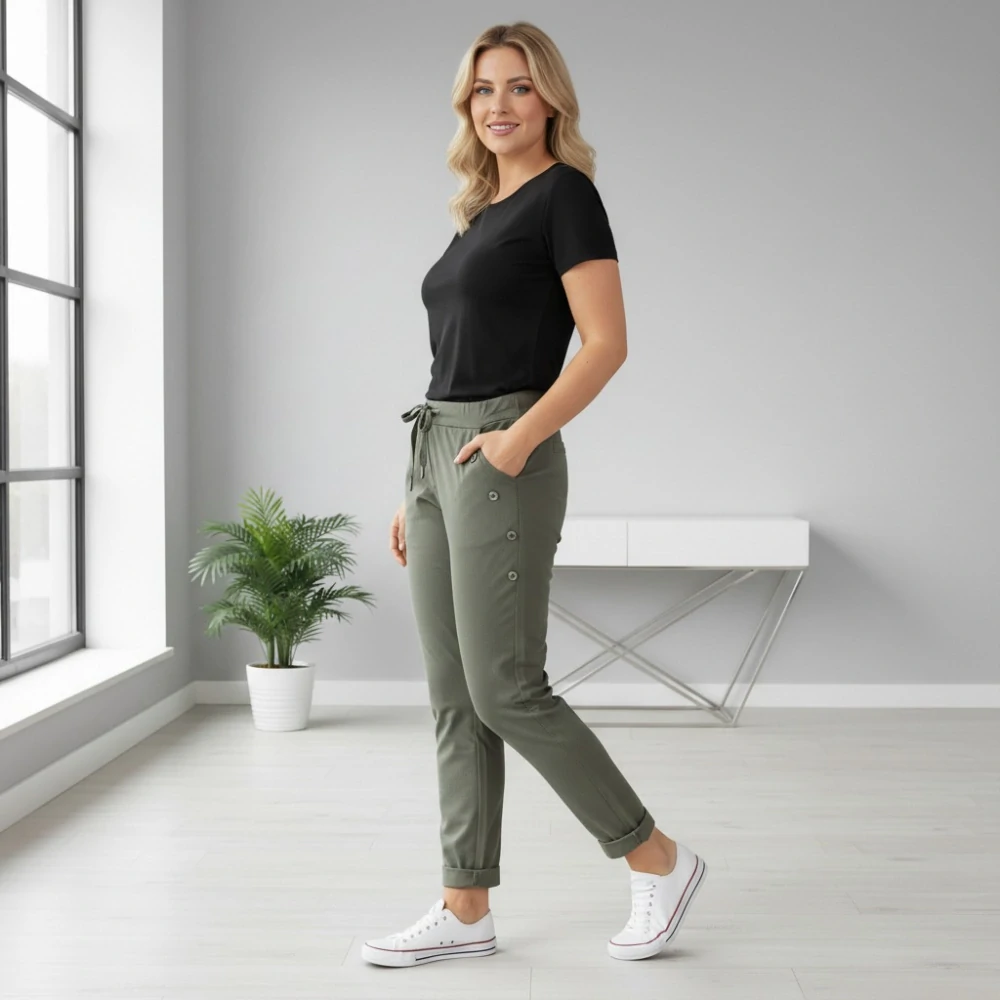Dámské pružné khaki kalhoty Mio Moda J1718