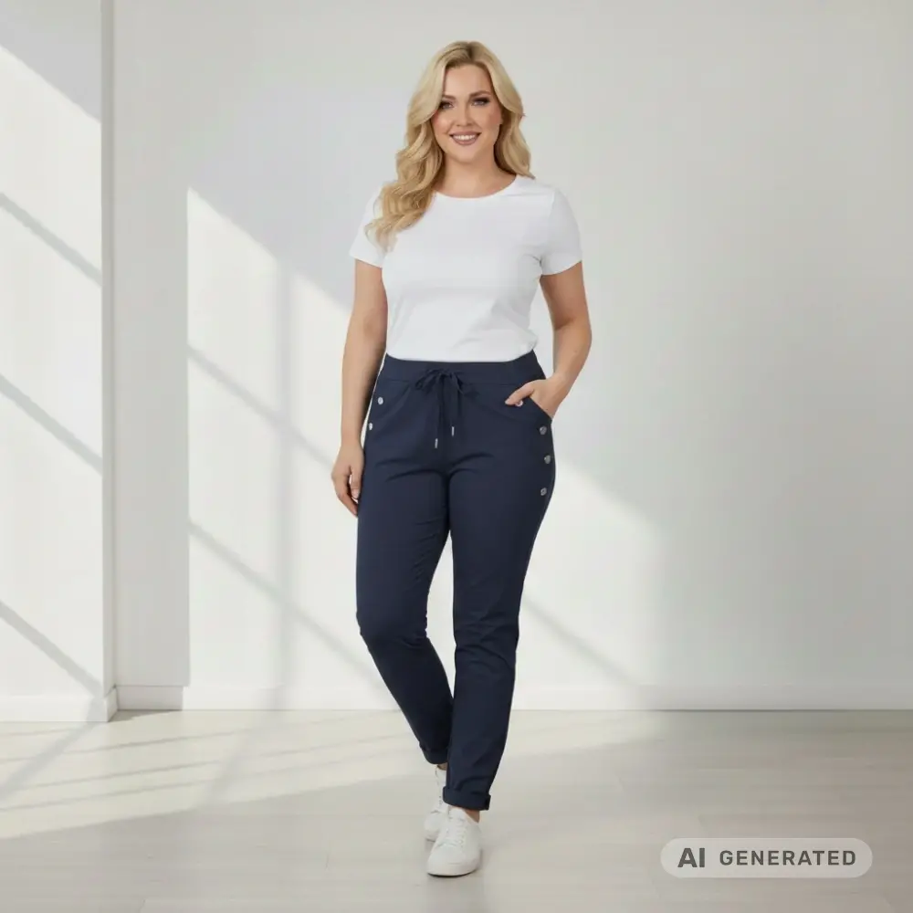 Dámské pružné modré kalhoty Mio Moda J1716