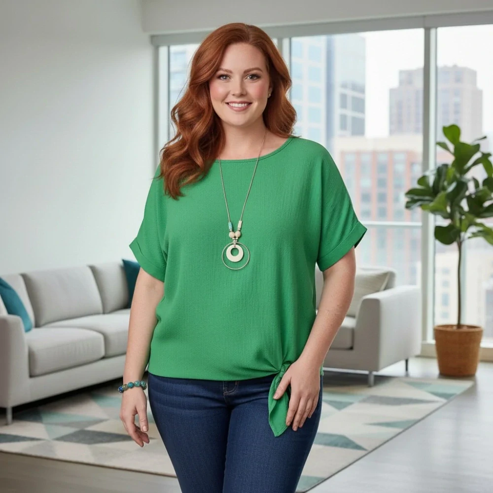 Dámské zelené triko Ama s uzlem N2409