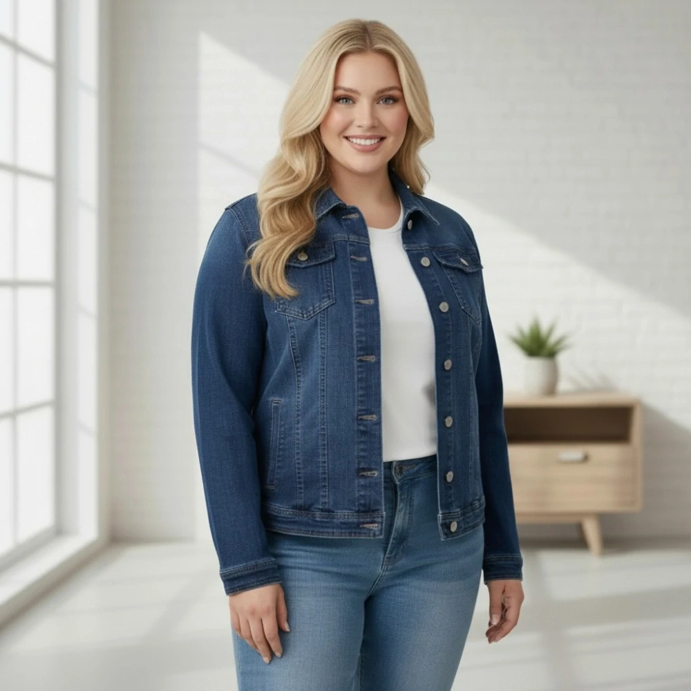 Džínová dámská nadměrná bunda tmavě modrá Sunbird