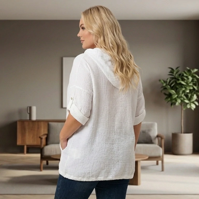 Mušelínová bílá bavlněná tunika L1759