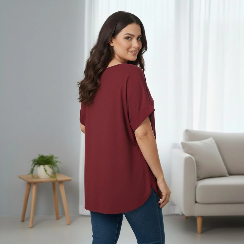 Dámské vínové oversize triko XL-3XL 100% bavlna N2380