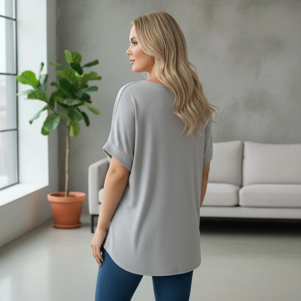Dámské šedé oversize triko XL-3XL 100% bavlna N2379