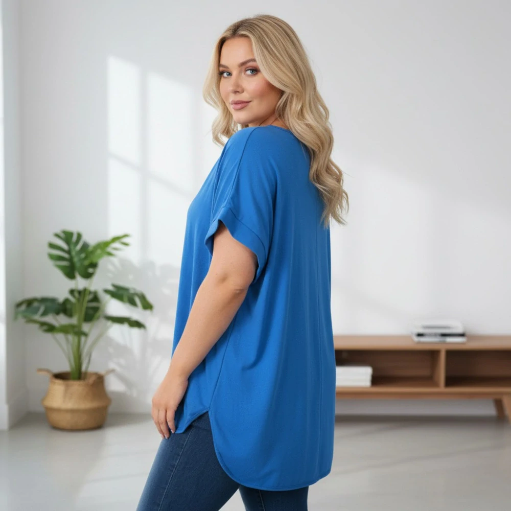 Dámské modré oversize triko XL-3XL 100% bavlna N2378