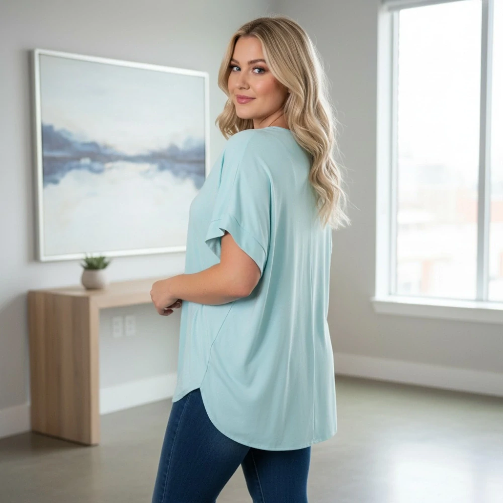 Dámské světle modré oversize triko XL-3XL 100% bavlna N2374