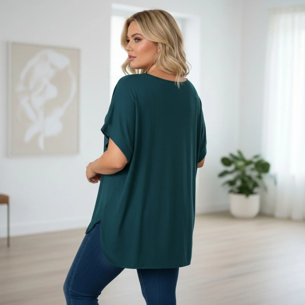 Dámské tmavě zelené oversize triko XL-3XL 100% bavlna N2373
