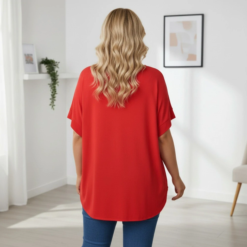 Dámské červené oversize triko XL-3XL 100% bavlna N2372