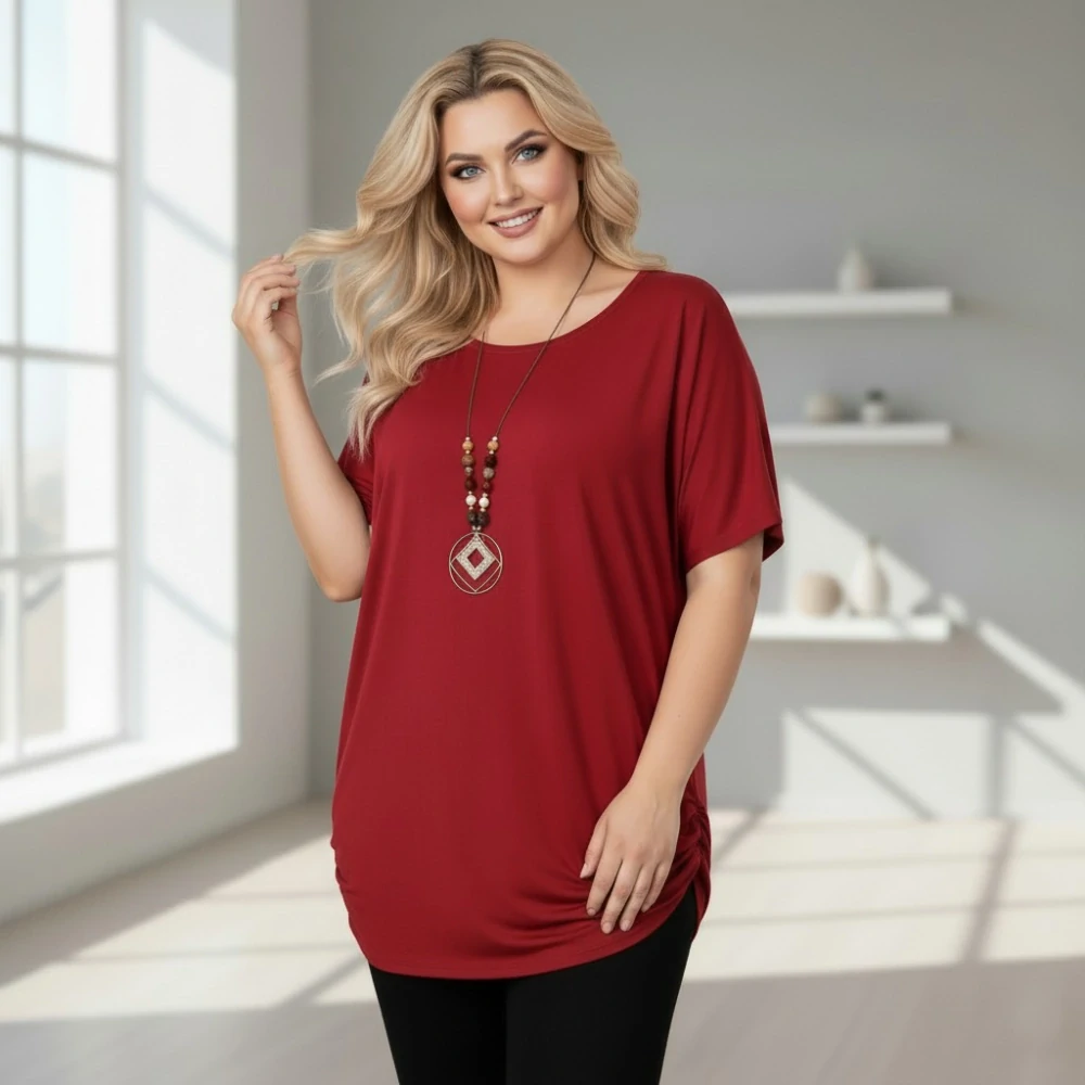 Dámské tmavě červené triko oversize velikost XL - XXXL N2349