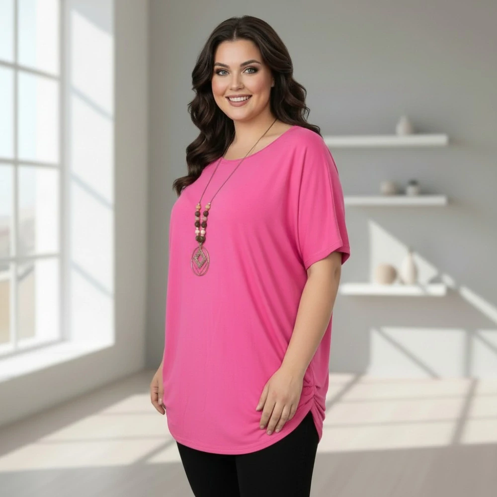 Dámské růžové triko oversize velikost XL - XXXL N2346