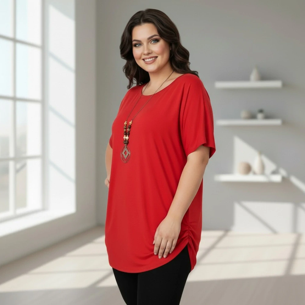 Dámské červené triko oversize velikost XL - XXXL N2340