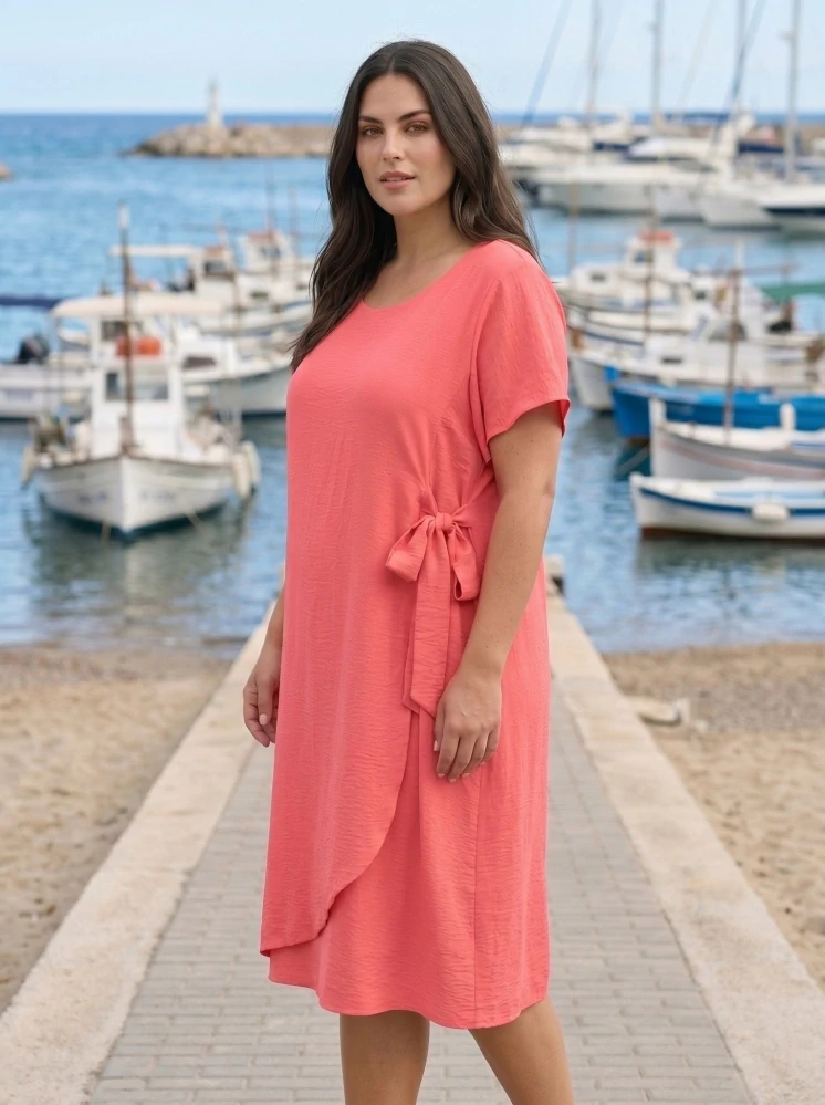 Elegantní lososové šaty S&F s bočním vázáním L581