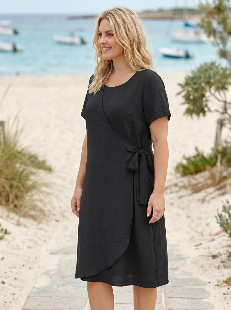 Elegantní černé šaty S&F s bočním vázáním L580
