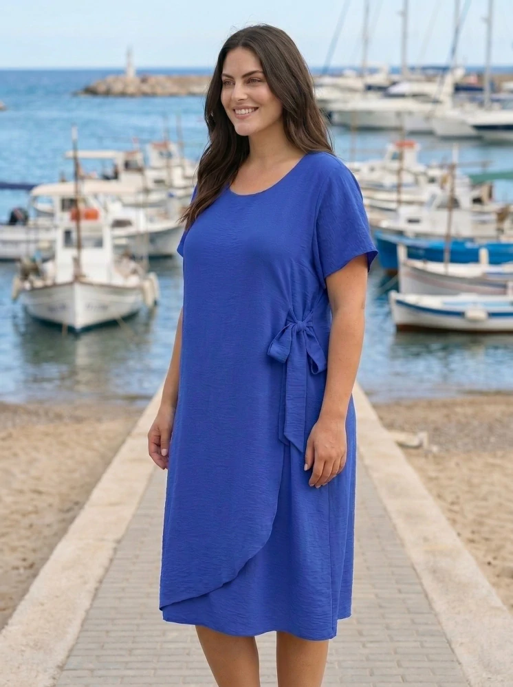 Elegantní modré šaty S&F s bočním vázáním L576