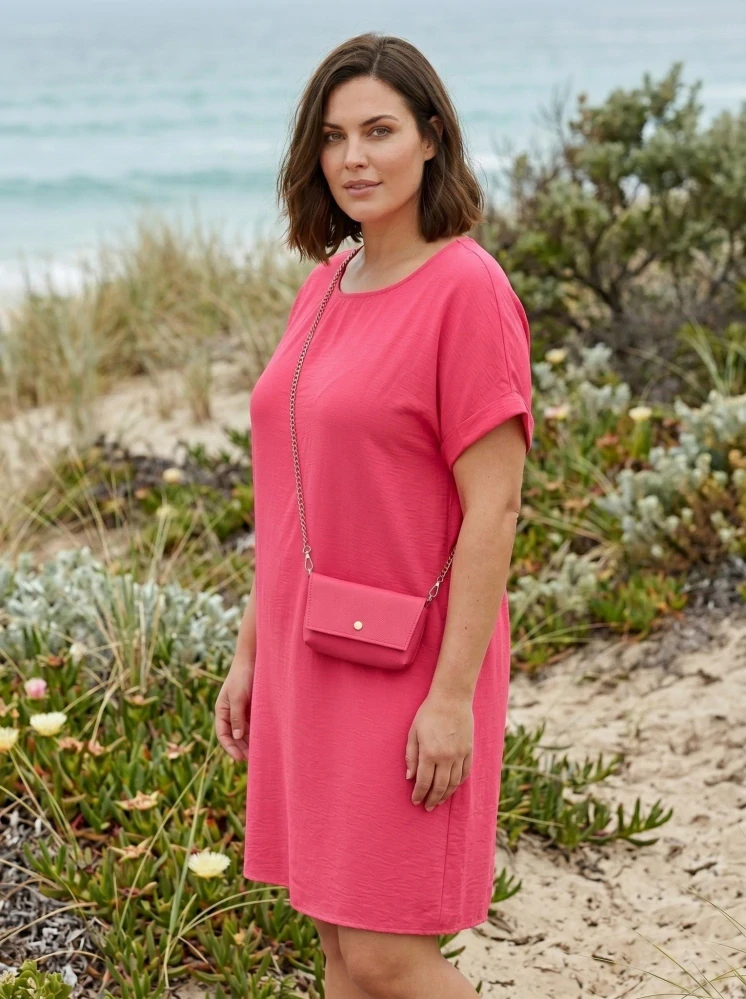 Růžové letní šaty s kabelkou L573