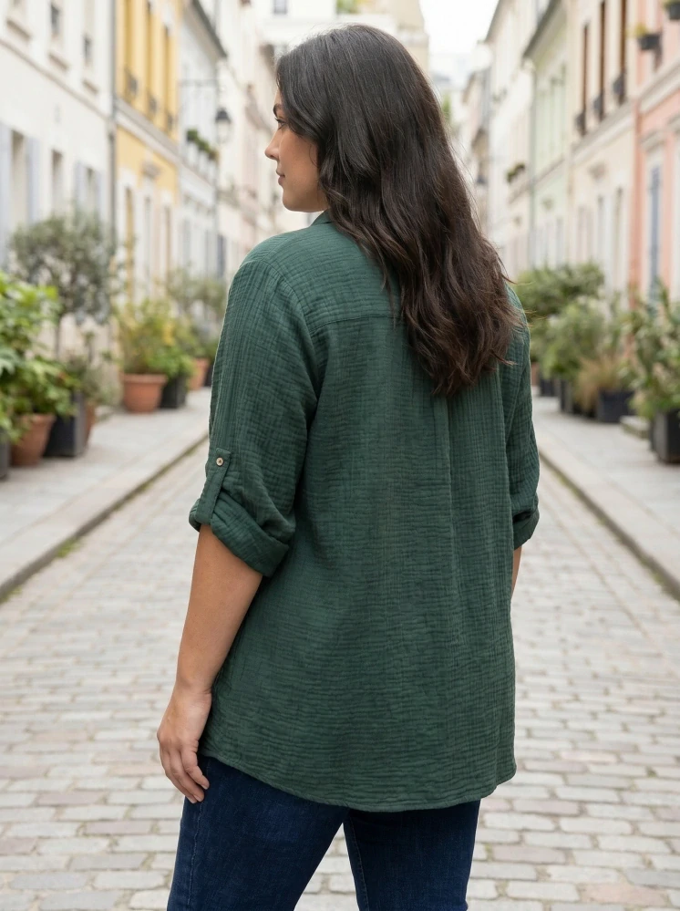 Zelená mušelínová košile Gil i pro plnoštíhlé N1818