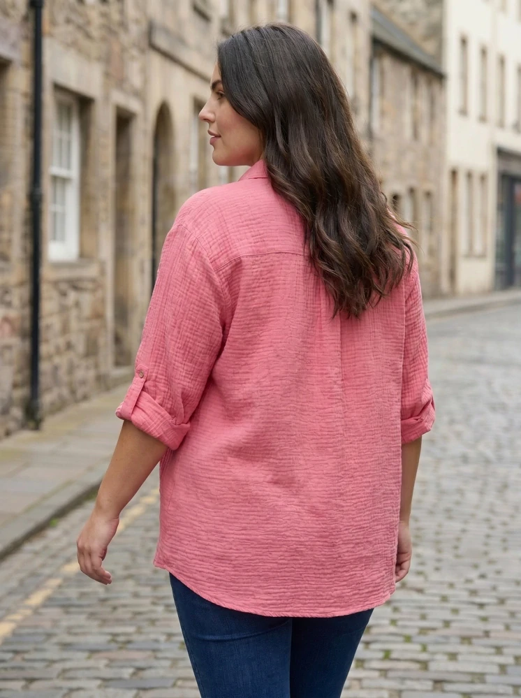 Růžová mušelínová košile Gil i pro plnoštíhlé N1817