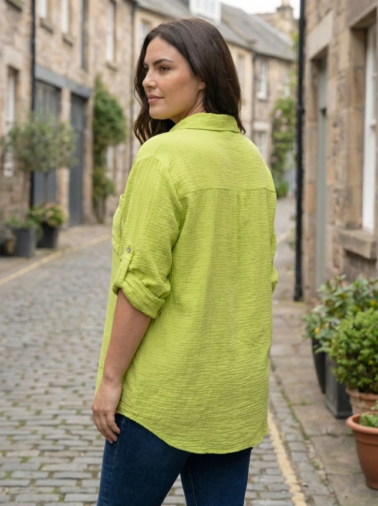 Zelenožlutá mušelínová košile Gil i pro plnoštíhlé N1815