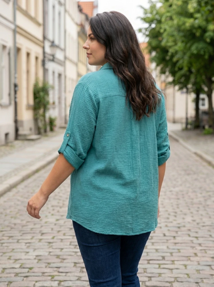 Petrol mušelínová košile Gil i pro plnoštíhlé N1810