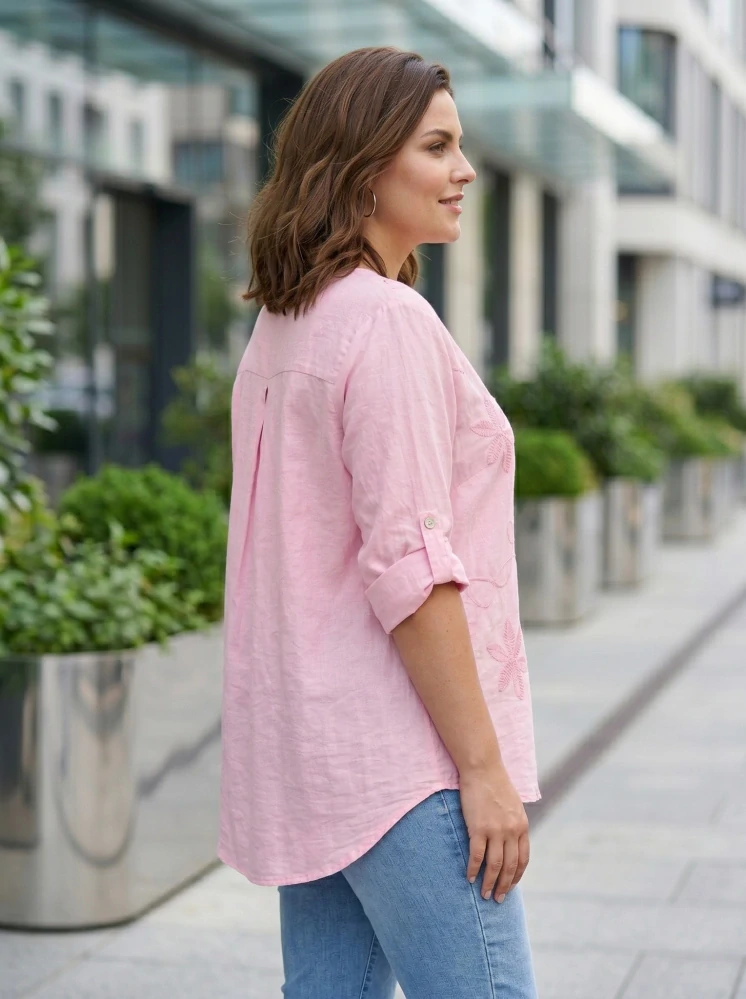 Dámská světle růžová košile s výšivkou pohodlný volný střih XL–3XL M2979