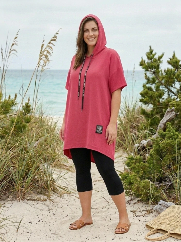 Magenta tunika Bea s kapucí pro plnoštíhlé uni velikost L1573