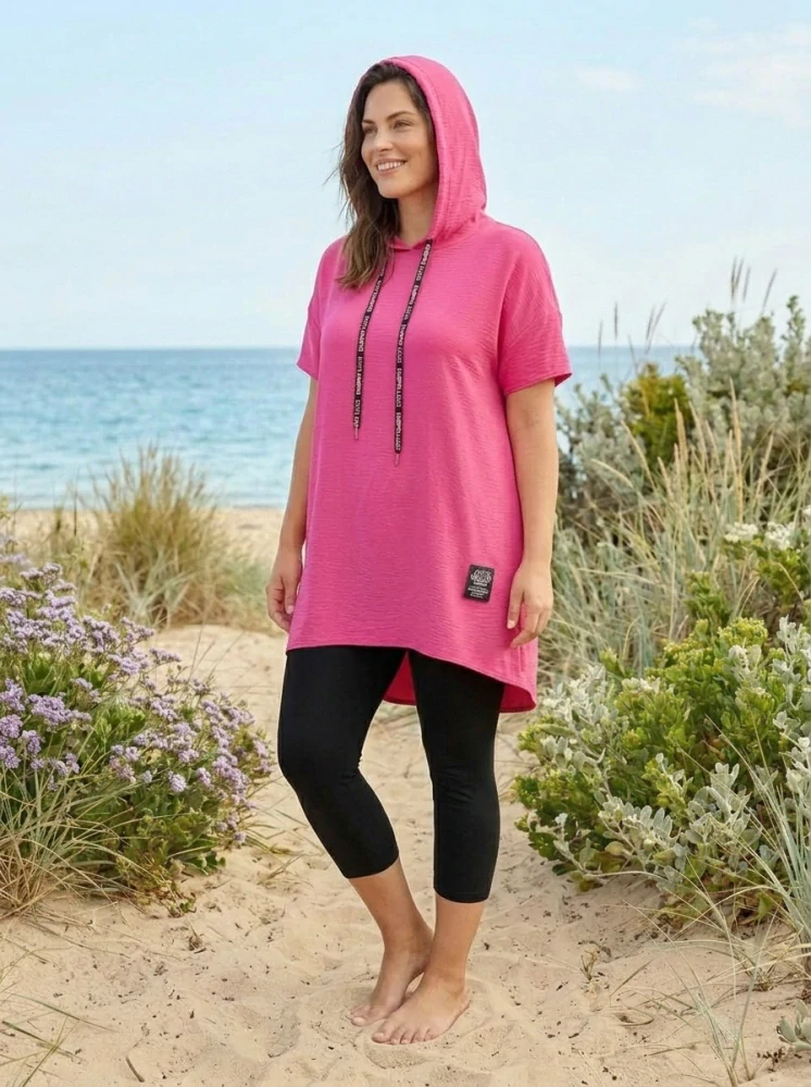 Magenta tunika Bea s kapucí pro plnoštíhlé uni velikost L1573